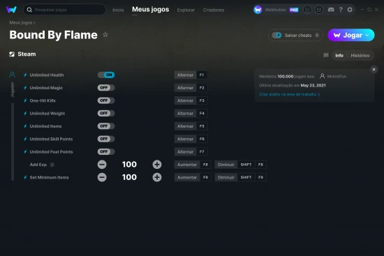 Captura de tela de cheats do Bound By Flame
