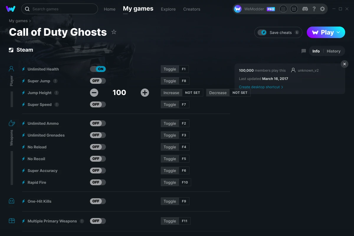 Call of Duty Ghosts Cheats & Trainers for PC