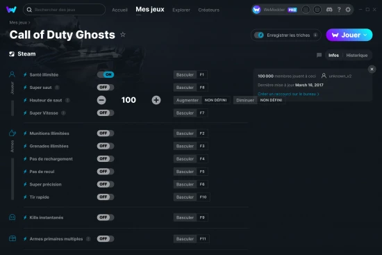 Capture d'écran de triches de Call of Duty Ghosts