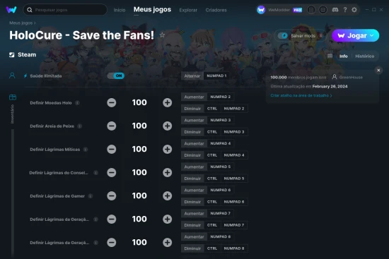 Captura de tela de cheats do HoloCure - Save the Fans!
