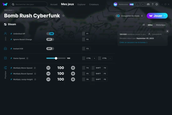 Capture d'écran de triches de Bomb Rush Cyberfunk