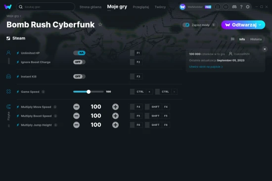 cheaty Bomb Rush Cyberfunk zrzut ekranu