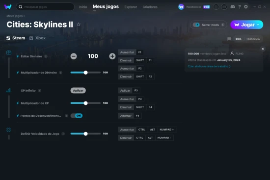 Captura de tela de cheats do Cities: Skylines II