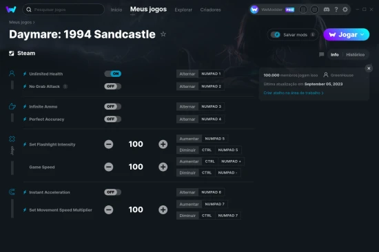 Captura de tela de cheats do Daymare: 1994 Sandcastle