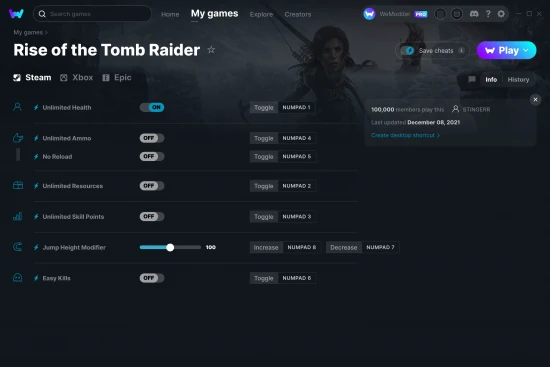 Rise of the Tomb Raider cheats screenshot