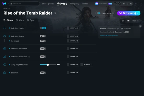 cheaty Rise of the Tomb Raider zrzut ekranu