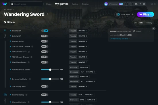 Wandering Sword cheats screenshot