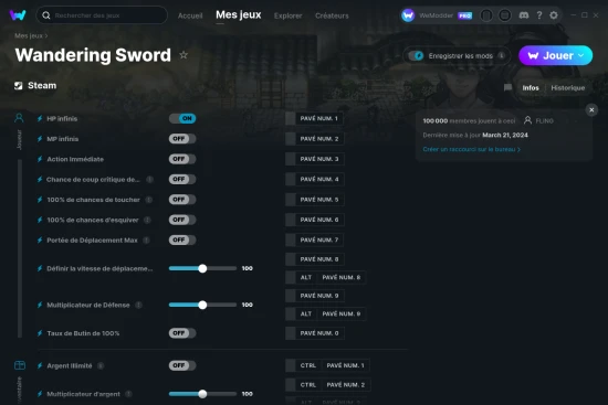 Capture d'écran de triches de Wandering Sword
