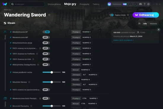 cheaty Wandering Sword zrzut ekranu
