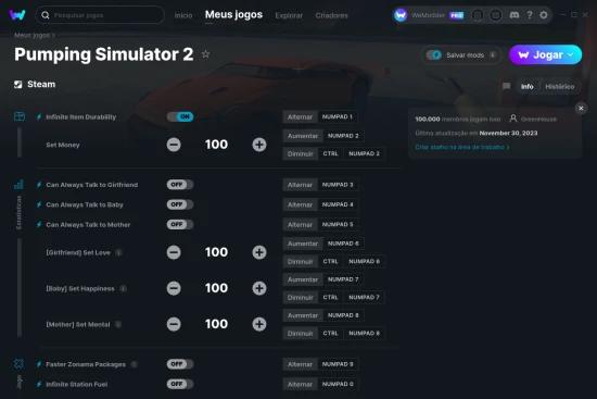 Captura de tela de cheats do Pumping Simulator 2