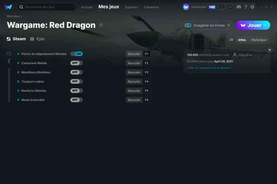 Capture d'écran de triches de Wargame: Red Dragon
