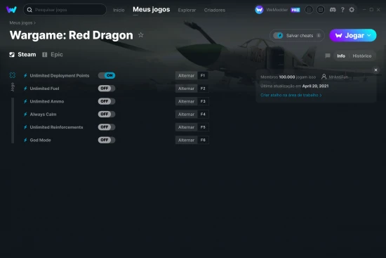 Captura de tela de cheats do Wargame: Red Dragon