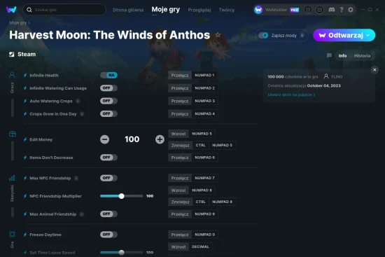 cheaty Harvest Moon: The Winds of Anthos zrzut ekranu