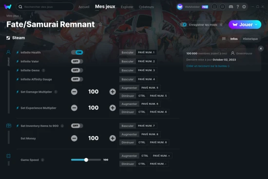 Capture d'écran de triches de Fate/Samurai Remnant