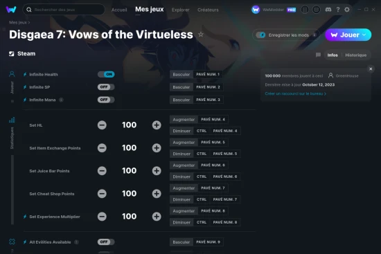 Capture d'écran de triches de Disgaea 7: Vows of the Virtueless