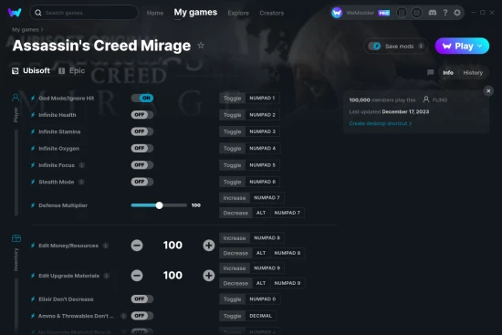 Assassin's Creed Mirage cheats screenshot