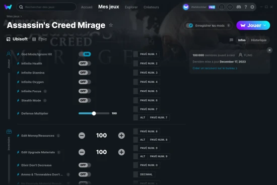 Capture d'écran de triches de Assassin's Creed Mirage
