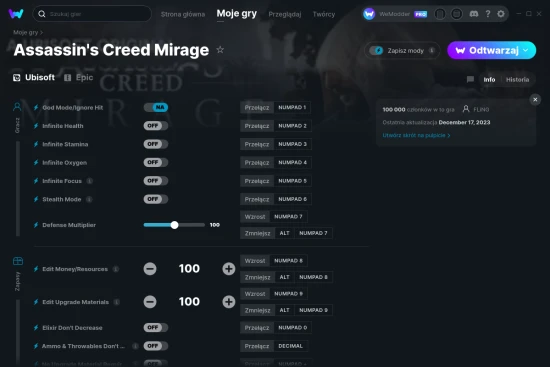 cheaty Assassin's Creed Mirage zrzut ekranu