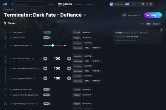 terminator dark fate defiance cheats