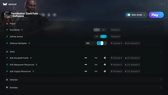 terminator dark fate defiance cheats