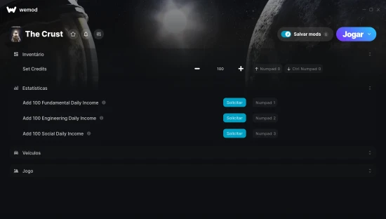Captura de tela de cheats do The Crust
