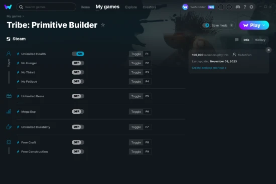Tribe: Primitive Builder cheats screenshot