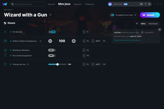 Capture d'écran de triches de Wizard with a Gun