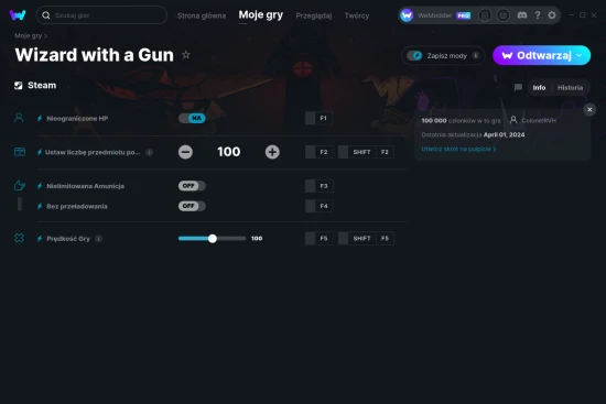 cheaty Wizard with a Gun zrzut ekranu