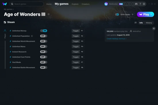 Age of Wonders III cheats screenshot
