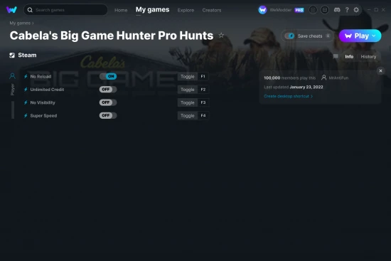 Cabela's Big Game Hunter Pro Hunts cheats screenshot