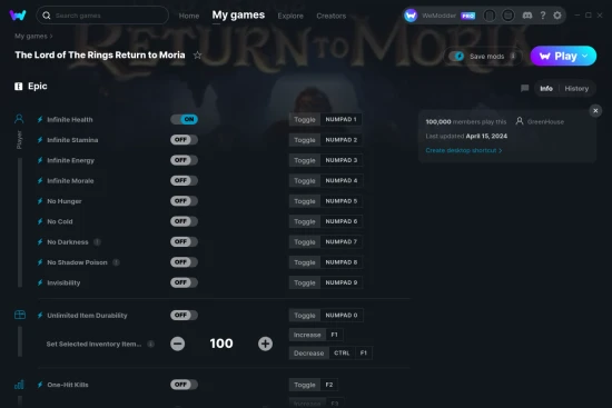 The Lord of The Rings Return to Moria cheats screenshot