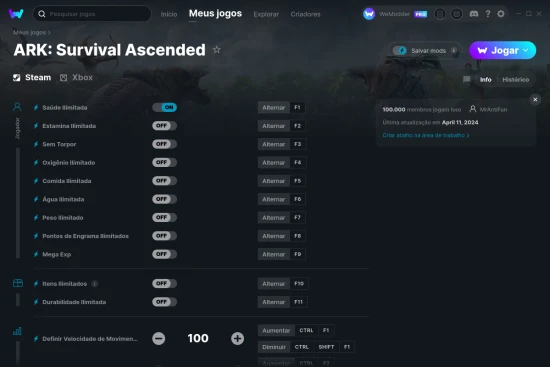 Captura de tela de cheats do ARK: Survival Ascended