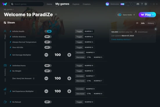 Welcome to ParadiZe cheats screenshot