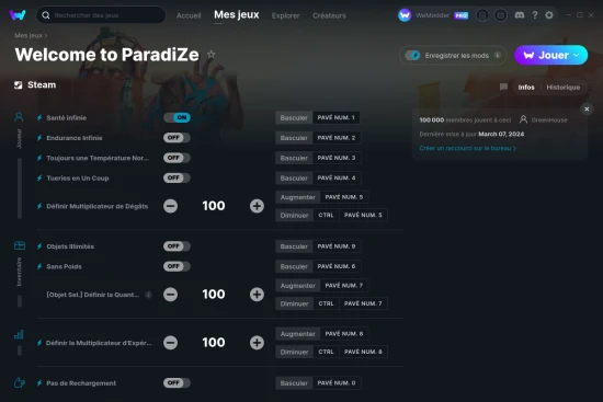 Capture d'écran de triches de Welcome to ParadiZe