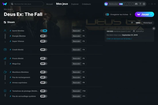 Capture d'écran de triches de Deus Ex: The Fall