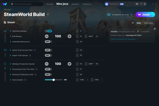 Capture d'écran de triches de SteamWorld Build