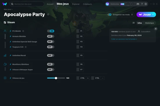 Capture d'écran de triches de Apocalypse Party