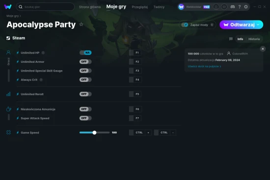 cheaty Apocalypse Party zrzut ekranu
