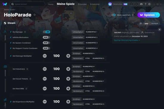 HoloParade Cheats Screenshot