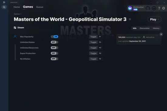 Masters of the World - Geopolitical Simulator 3 cheats screenshot