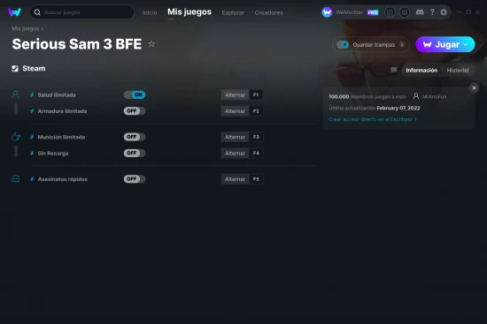 captura de pantalla de las trampas de Serious Sam 3 BFE