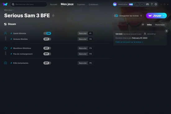 Capture d'écran de triches de Serious Sam 3 BFE