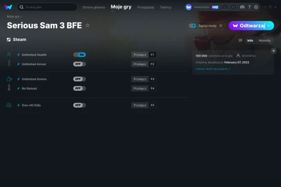 cheaty Serious Sam 3 BFE zrzut ekranu