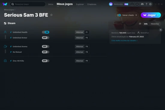 Captura de tela de cheats do Serious Sam 3 BFE