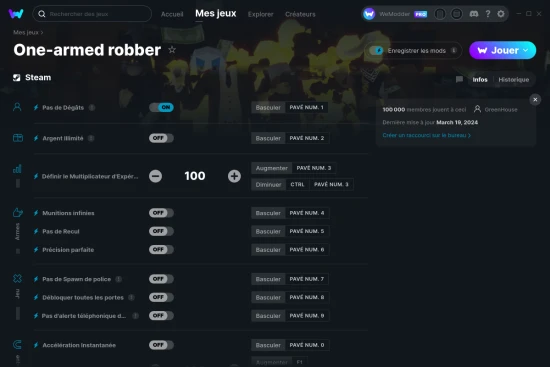 Capture d'écran de triches de One-armed robber