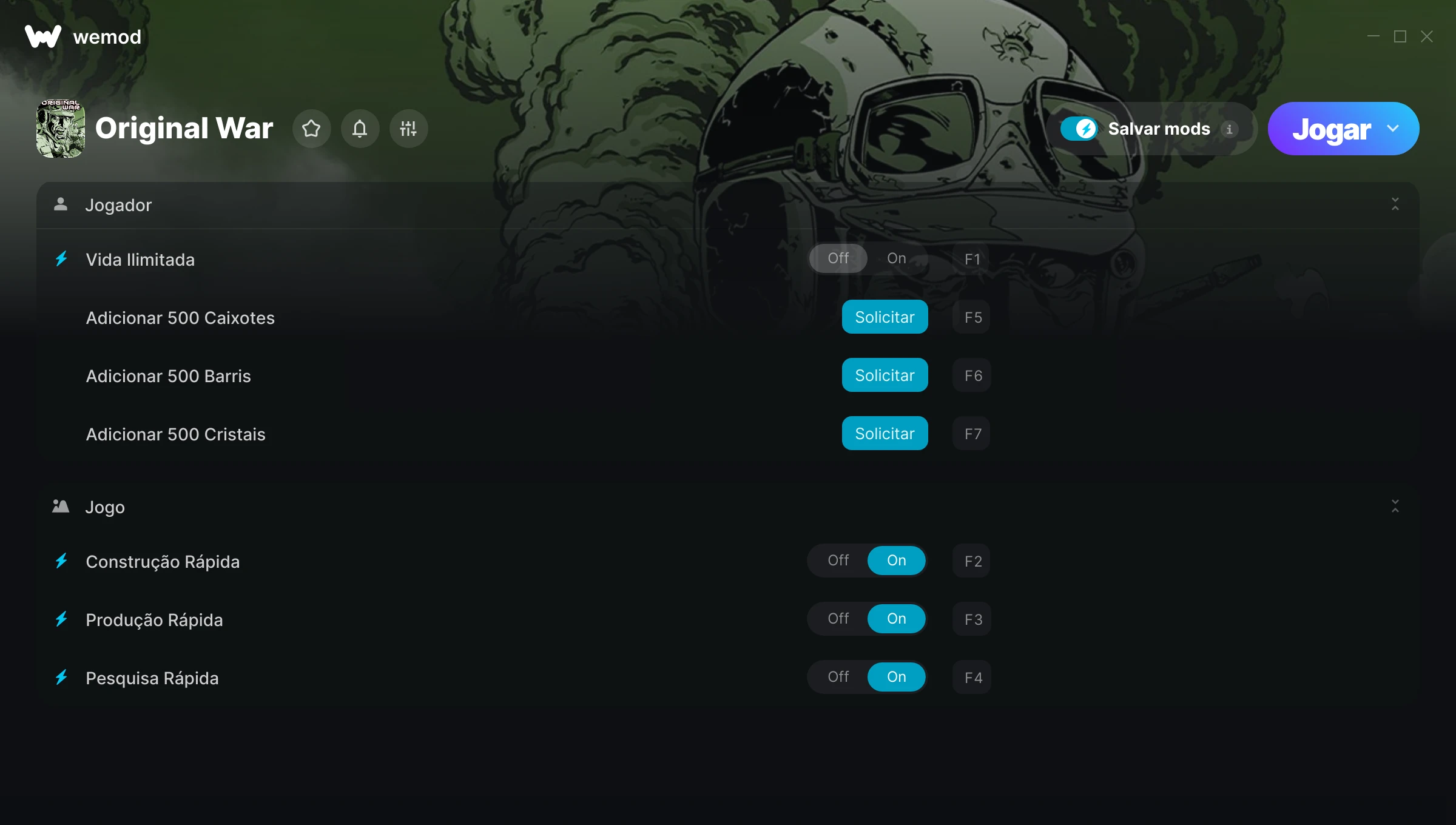 Captura de tela de trapaças de Original War