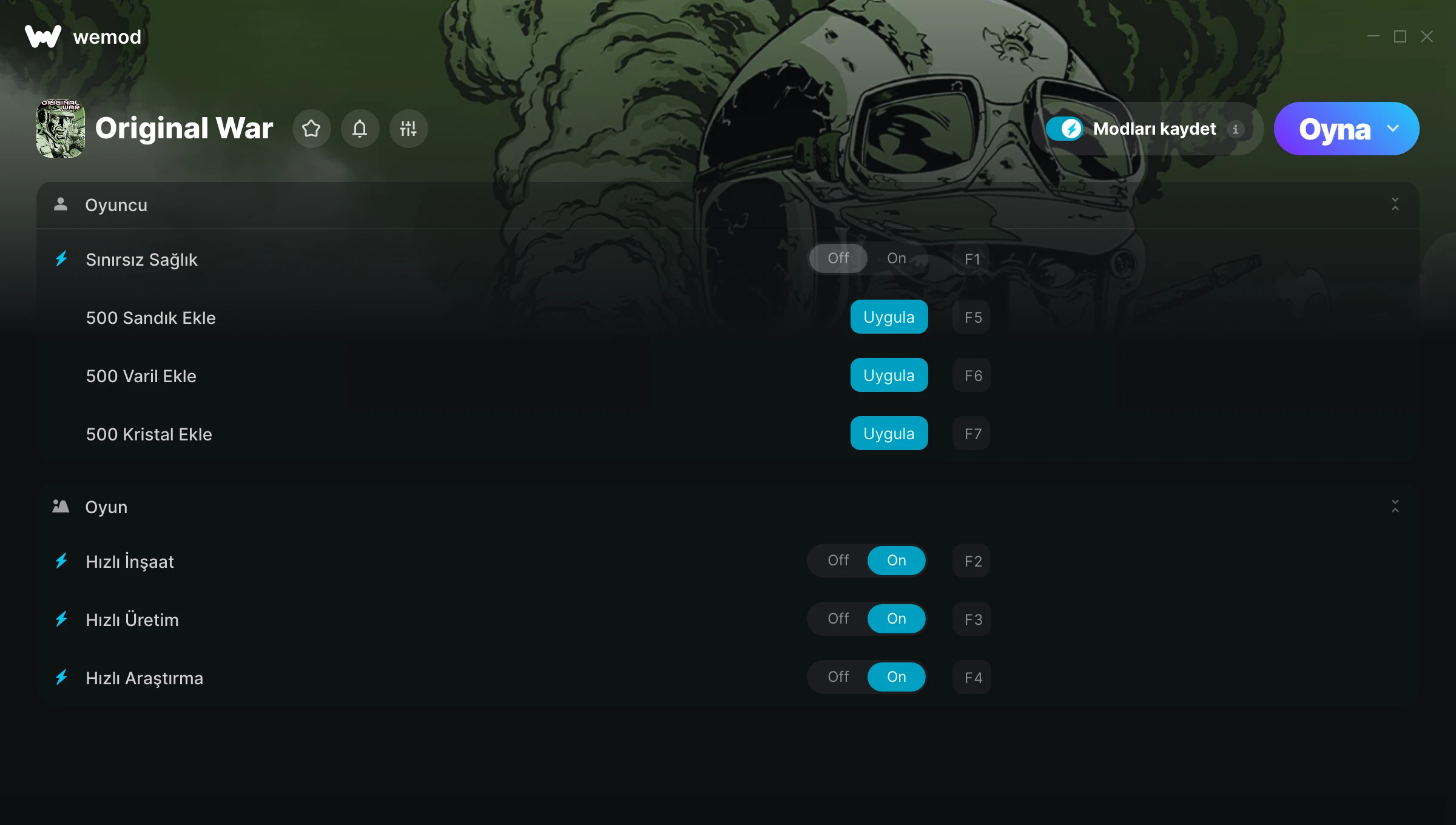 Original War hilelerinin ekran görüntüsü