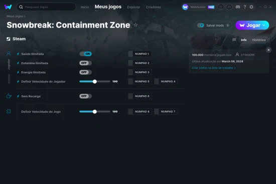 Captura de tela de cheats do Snowbreak: Containment Zone