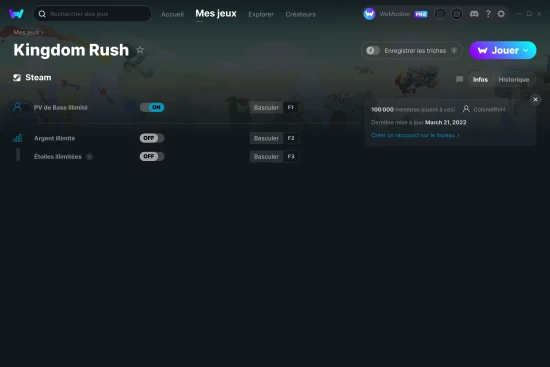Capture d'écran de triches de Kingdom Rush