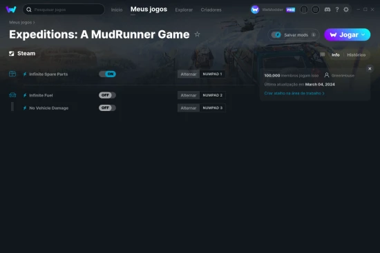 Captura de tela de cheats do Expeditions: A MudRunner Game